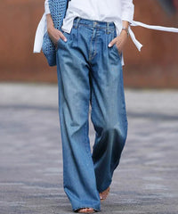 JazzHer Women Jeans Distressed Wide Leg Pants Denim Loose High Waist Pockets Washing Zipper Fly Spring 2024 Solid Color Full Length