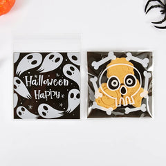 JazzHer 100pcs Halloween Candy Bag Ghost Pumpkin Plastic Cookie Gift Packaging Bags Happy Halloween Party Decoration Kids Trick or Treat