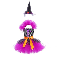 JazzHer Halloween Awakecrm Purple Witch Girls Halloween Costume Tutu Dress Kids Cosplay Costume Party Dresses Tulle Dress Children Clothing For Carnival