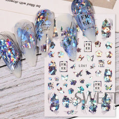 JazzHer Spring Holographic Leaves Nail Manicure Stickers 3D Laser Flowers Butterfly Geometry Adhesive Sliders Gel Polish Decor Foils LYL