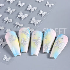 JazzHer 3D Reflective Glitter Nail Stickers Silver Powder Butterfly Star Design Laser Love Heart Foils Nail Sliders Decoration Manicures