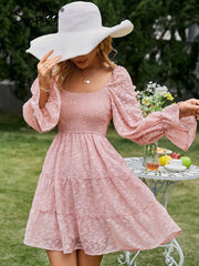 JazzHer Holiday A-Line Ruffle Smock Women's Summer Dress Mini  Poet Long Sleeve Soft Beach Sundress  Causal Short Mujer Vestidos