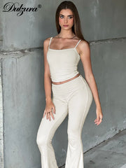 JazzHer Matching Suit Sleeveless Camisole Vest 2024 Spring Summer Outfit Women Elegant Bell Bottoms Solid Club Co Ords Set