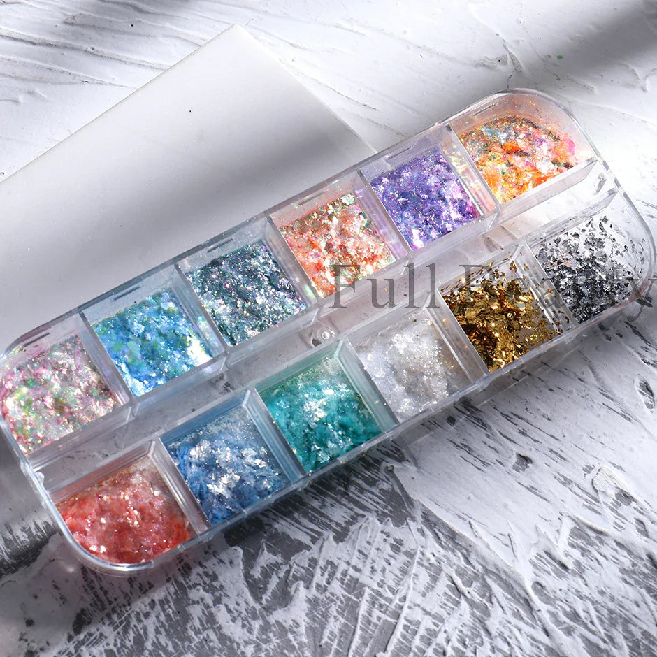 JazzHer Crystal Fire Flakes Nails Art Glitter Iridescent Aurora Gold Leaf Paillettes Pigment Translucent Polish Pollen Decorations LYOBW