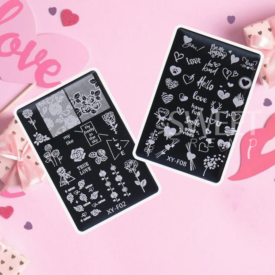 JazzHer Nail Art Stamping Plate Y2K Love Heart Designs Geometry Flower Drawing Printing Stamp Templates Nail Charm Mold Stencil Tools