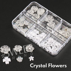 JazzHer 6 Grids Big Rhinestones Flowers Nail Acrylic Parts Aurora Clear Crystal Floral Camellia Valentine's Wedding Decor Jewelry LYS70