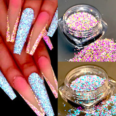 JazzHer Reflective Prism Glitter Nail Powder Flakes Sparkly Green Red Nail Art Dust Shinning Chrome Diamond Pigment Manicures Decoration