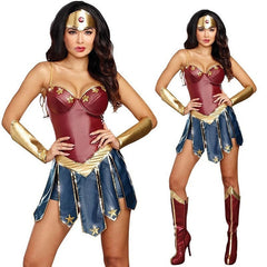 JazzHer Halloween Awakecrm Adult Leatherette Wonder Woman Costume Women Halloween Party Movie Justice Fantasia Fancy Dress League Superhero Superwomen