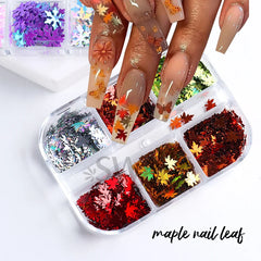 JazzHer 6 Grids 3D Maple Leaves Nail Art Sequin Holographic Gold Red Leaf Paillettes Part Flake Slice Fall Glitter Manicure Decoration