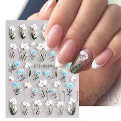 JazzHer 5D Simple Flowers Nail Embossed Stickers Elegrant Wedding Design Adhesive Sliders Summer Textured Engraved Decoration LYSTZ5D-30