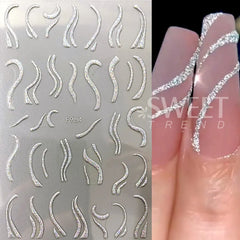 JazzHer 3D Reflective Golden Glitter Stickers Silver Powder Butterfly Star French Holographic Lines Nail Art Decals Decoration Manicure