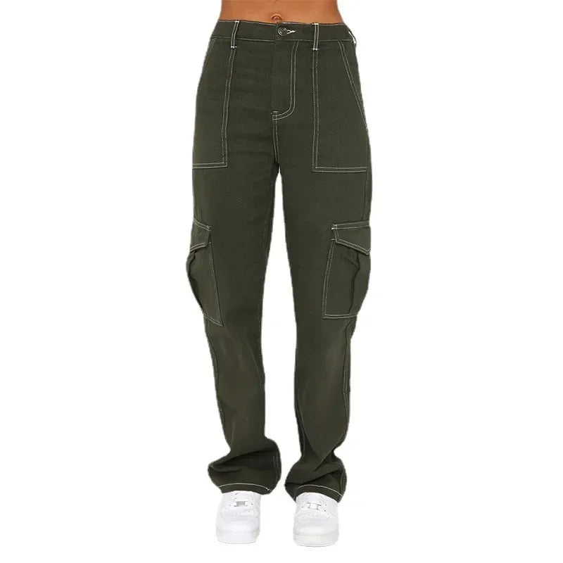 JazzHer Women Jeans High Waist Pencil Pants Zipper Fly Washing Slim Fit Denim Pockets High Street Spring 2024 Slight Strech Cargo