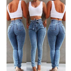 JazzHer High Waist Denim Jeans Solid Vintage Washed Skinny Women Jean Pencil Pants Ankle Length Pockets Sheath Basics 2024