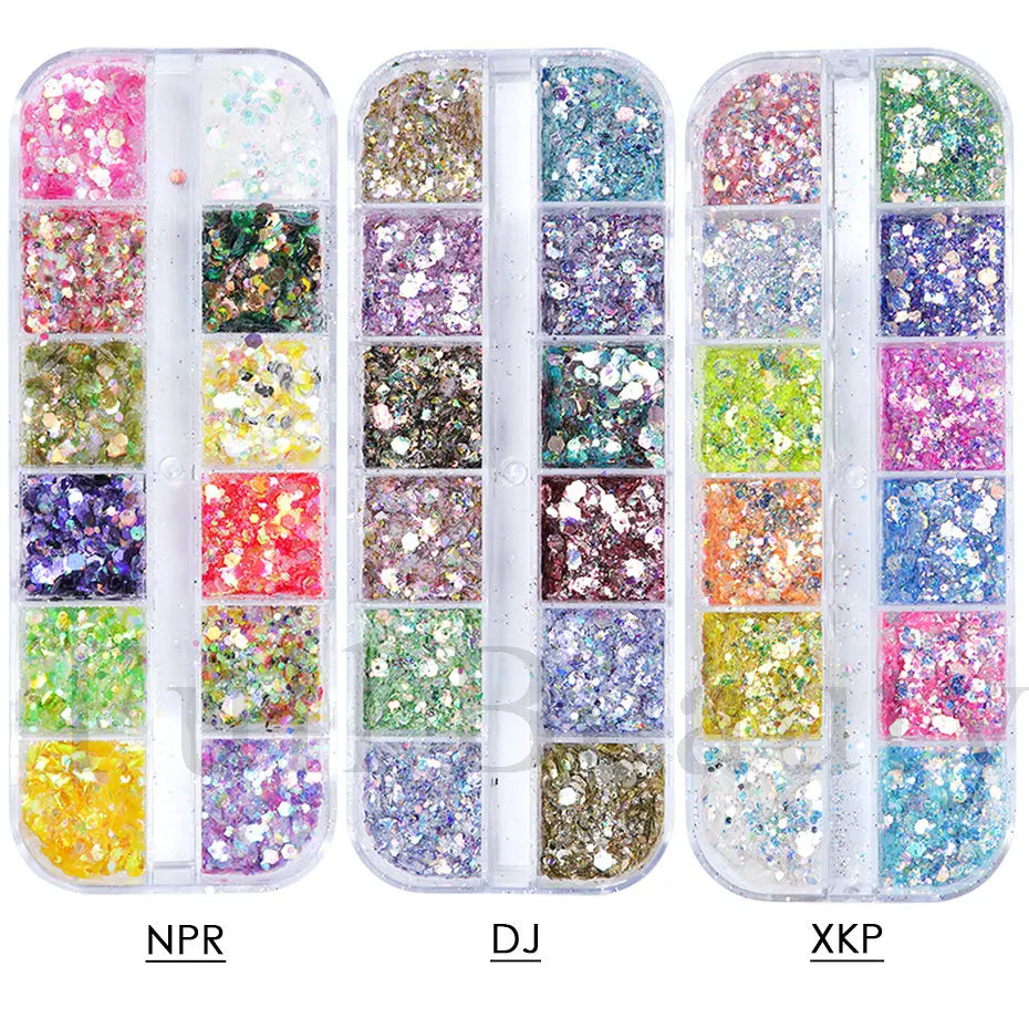 JazzHer 1Box Mermad Iridescent Hexagon Nail Art Glitter Sequins Holographic Flake Powder Paillette Gel Polish Decorations For Nails LYDJ