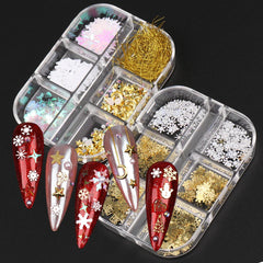 JazzHer Xmas Metallic Nail Art Sequins Gold Snowflakes Star Moon Shape Rivet Mixed Christmas Decoration DIY Charms Accessory Parts LYS14