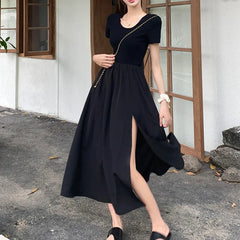 JazzHer Korean Style Fashion Elegant Slit Dress for Women Fairy Slim Fit Dress Tighten The Waist Women 2024 New Spring Summer Dress