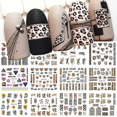 JazzHer 12pcs Sexy Leopard Print Nail Water Sticker Charm Wild Animal Pattern Geometry New Year Manicure Accessories Tattoo Sliders LYBN