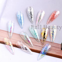 JazzHer Crystal Fire Flakes Nails Art Glitter Iridescent Aurora Gold Leaf Paillettes Pigment Translucent Polish Pollen Decorations LYOBW