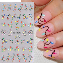 JazzHer 5D Colorful Christmas Light Embossed Nails Art Stickers Glove Snowflake Decals Self-Adhesive Bells Light DIY Manicure Decoration