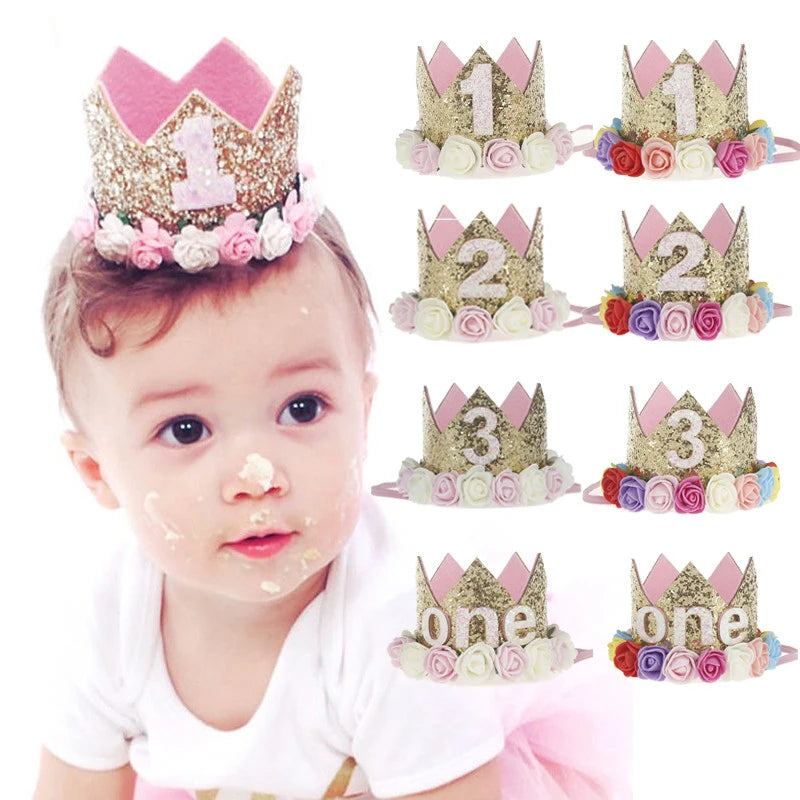 JazzHer Baby Birthday Party Hat Crown 1 2 3 Year Baby Girl Princess Crown Headband Baby Shower First 1st Happy Birthday Party Decor kids