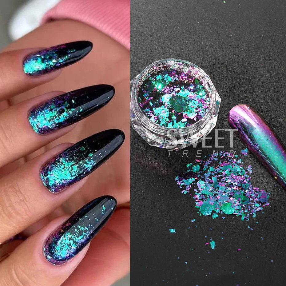 JazzHer 0.1g Chameleon Mirror Chrome Nails Glitter Irregular Fire Aluminum Foils Sequins Summer DIY Iridescent Paillette Manicure Slices