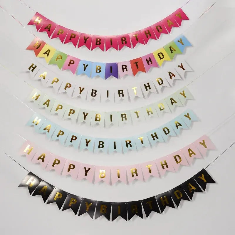 JazzHer Happy Birthday in English Gold Plated Swallowtail Flag Decoration Banner Party Supplies