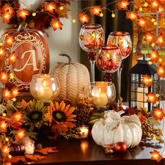 JazzHer Artificial Autumn Maple Leaves Pumpkin Garland Led Fairy Lights for Thanksgiving Christmas Party DIY Decoration Halloween Props