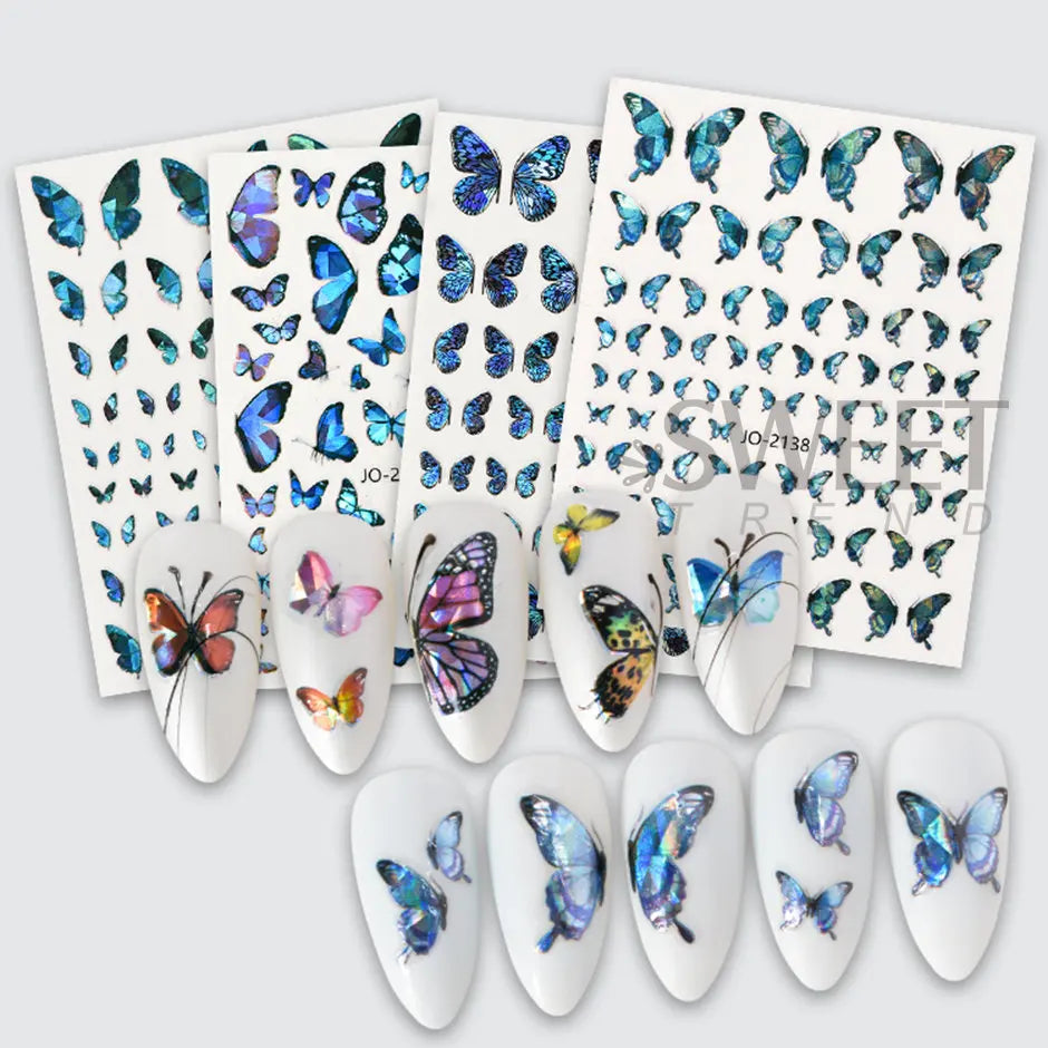 JazzHer 3D Bule Butterflies Nail Art Stickers Spring Cute DIY Charm Decal Wraps Adhesive Slider Decal Manicure Nail Art Decoration LYJO