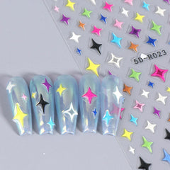 JazzHer 5D Relief Cute Y2K Star Nail Art Stickers Decals Stars Love Heart  Abstract Lines  Adhesive Letter Wraps DIY Manicure Decoration