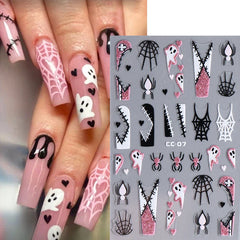 JazzHer 3D Luminous Halloween Ghost Nail Art Stickers Spider Web Bat Self-adhesive Sliders Nail Glowing in the Dark Manicure Decoration