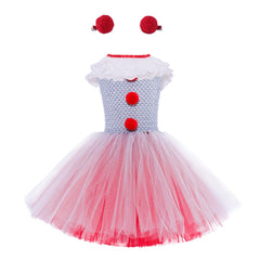 JazzHer Halloween Awakecrm Red Gray Girls Clown Costume For Halloween Party Dresses Fancy Dress Up Kids Clothes Baby Tutu Dress Penywise Children Dress