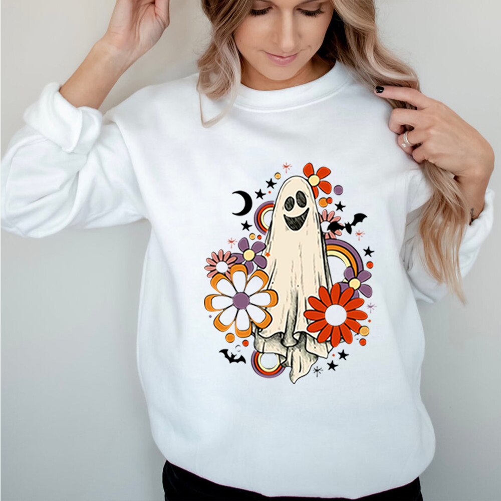 JazzHer Halloween Awakecrm Vintage Halloween Sweatshirt Flower Ghost Halloween Sweatshirt Spooky Halloween Mom Pullover Pumpkin Halloween Sweatshirt Hoodie