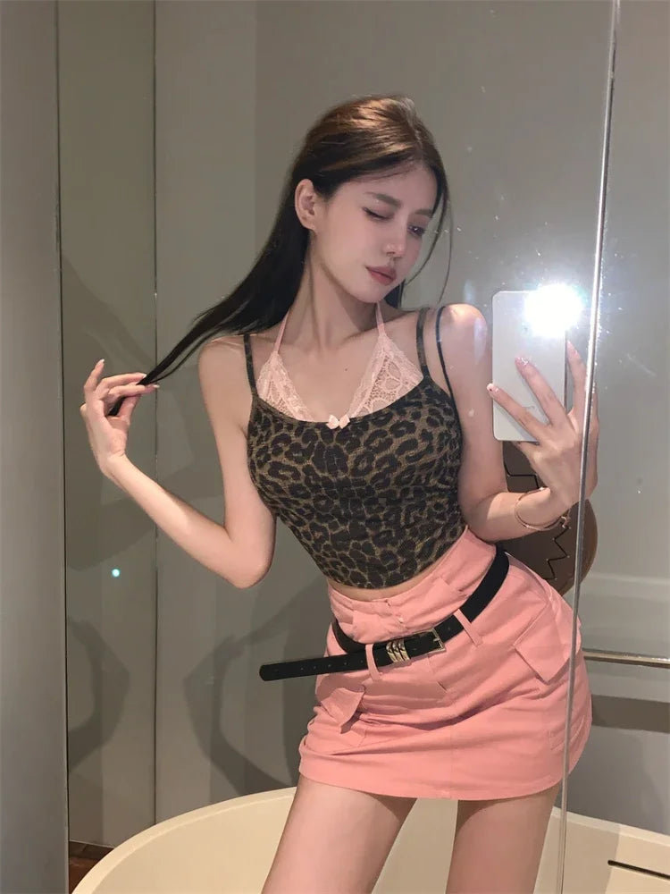 JazzHer 2024 Summer New Y2k Lace Patchwork Crop Tops Women Vintage Fashion Elegant Tank Top Female Sexy Sleeveless Off Shoulder Vest