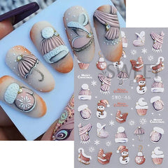 JazzHer Christmas Cartoon Nail Stickers Santa Claus Snowman Gloves Self Adhesive Sliders Nail Decals Snowflake Manicure Art  Decoration