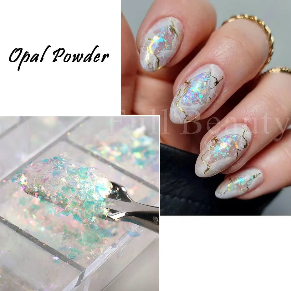 JazzHer Aurora Nail Art Glitter Opal Powder Iridescent Mermaid Sequins Irregular Flake Sparkle Acrylic Gel Polish Nail Decorations LYJDP