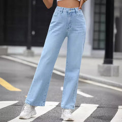 JazzHer Women Vintage Jeans Ankle Length Straight Washed Solid Denim Pants Zipper Fly High Waist Pockets 2024 Loose Fit Streetwear