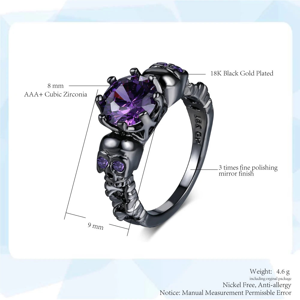 JazzHer Retro Punk Skull Gothic Ring For Women Men Halloween Goth Black Gold Color Rings Accession Wholesale Fashion Jewelry R523