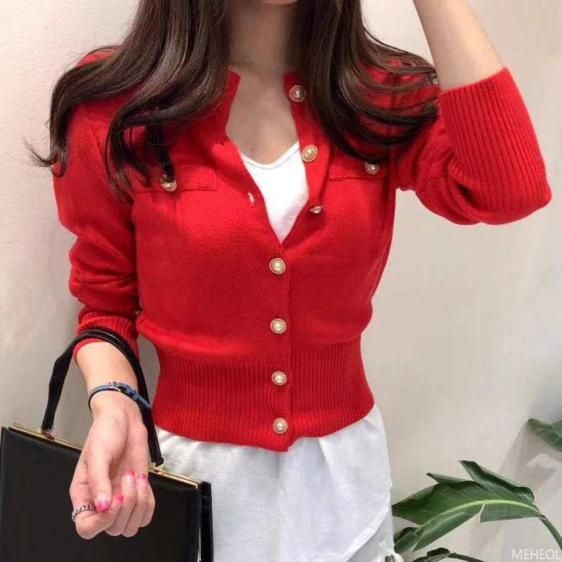 JazzHer Autumn Long Sleeve Fashion Women Cardigans Sweater Knitted Coat Short Casual Single Breasted Slim Ladies Tops Button T-shirt