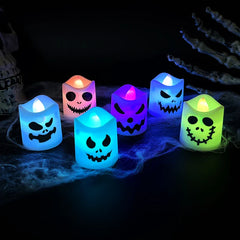 JazzHer 6pcs Halloween Led Ghost Pumpkin Candle Light Glowing Lamp Halloween Party Home Bar Decoration Haunted House Horror Props