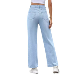 JazzHer Women Vintage Jeans Ankle Length Straight Washed Solid Denim Pants Zipper Fly High Waist Pockets 2024 Loose Fit Streetwear