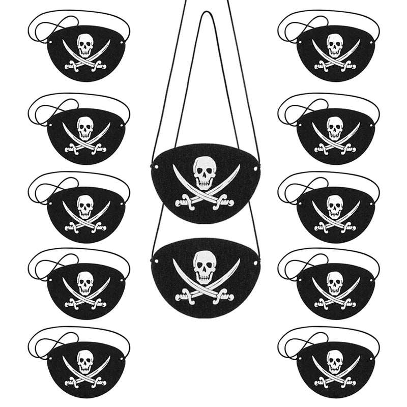 JazzHer 6/12Pcs Pirate Eye Patches Felt Skeleton One Eye Patch Halloween Captain Pirate Costume Cosplay Kids Birthday Party Decoration