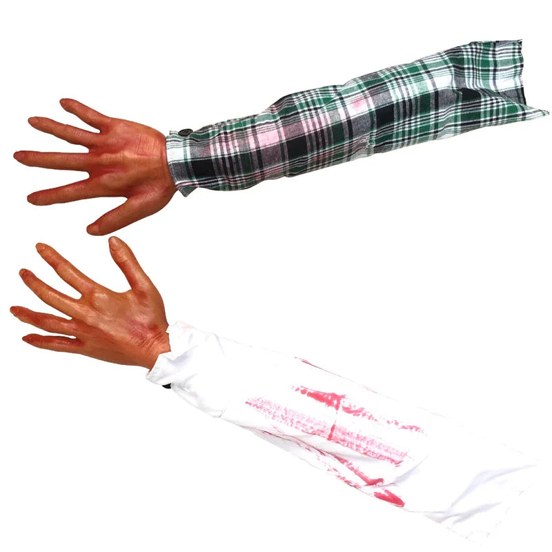 JazzHer Halloween Bloody Arm Props Fake Scary Severed Hand Human Body Parts Halloween Party Haunted House Decoration Cosplay Supplies