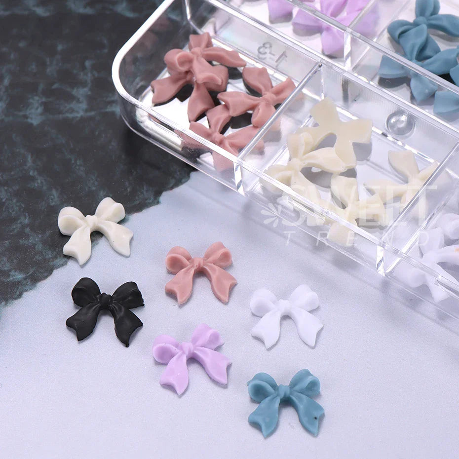 JazzHer 1Box White/Black Resin Flatback Bow Nail Art Charms Parts Cute Bowknot Nail Supplies Decorations for Korean DIY Manicure Design