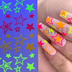 JazzHer 13pcs Neon Fluorescent Nail Sticker 3D Luminous Star Geometry Line French Y2K Design DIY Sliders Manicure Decoration LYAD372-384