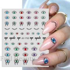 JazzHer Blue Evil Eyes Nail Art Stickers 3D Abstract Totem Eye Series Charms Adhesive Decals DIY Design Polish Manicure Decorations LYJO