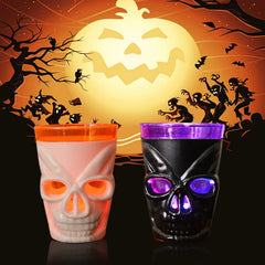 JazzHer 3Pcs LED Light Halloween Drinking Cup Skull Glowing Wine Water Cup for Halloween Party Decoration Home Bar Supplies Horror Props