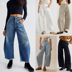 JazzHer Ankle Length Pants Distressed Jeans Women Denim High Waist Loose Washed Pockets Solid Basics Vintage 2024 Straight Pants