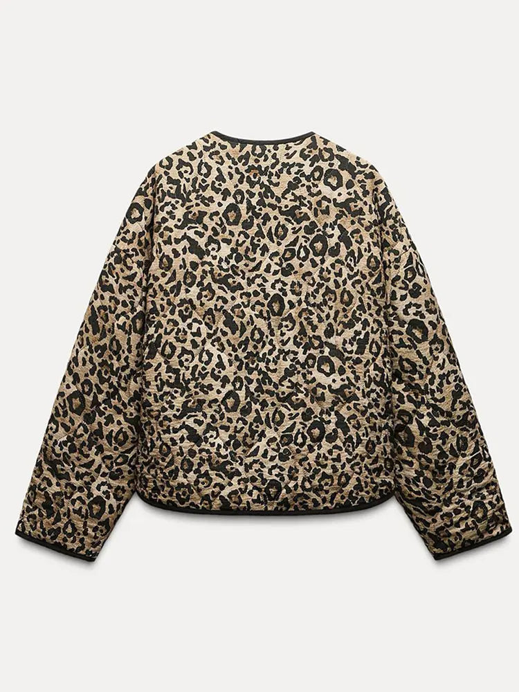 JazzHer Women Winter Fashion Leopard Print Cotton Coats Chic Long Sleeves Pocket Single-breasted O-neck Warm Jackets Lady New Streetwear