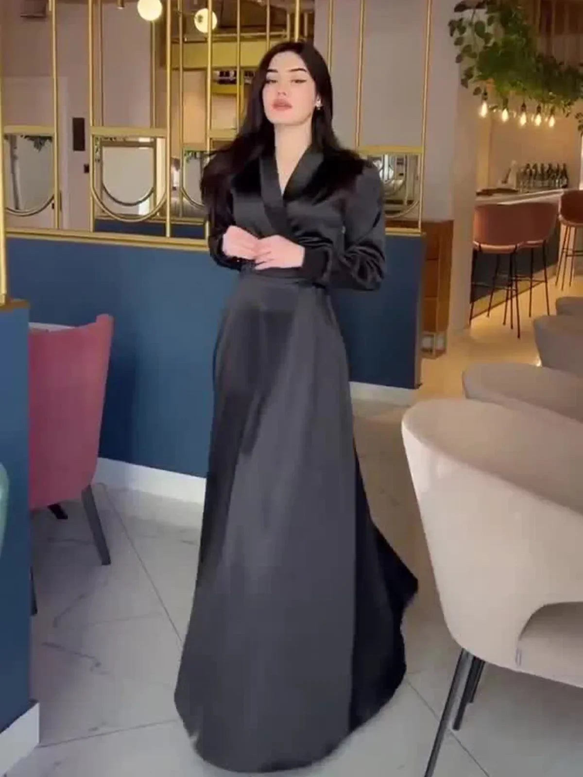 JazzHer Eid women Party Dress woman Ramadan Satin V Neck Abaya Long Dress Belt Morocco Kaftan Vestidos Largos Dubai Robe Jalabiya 2024