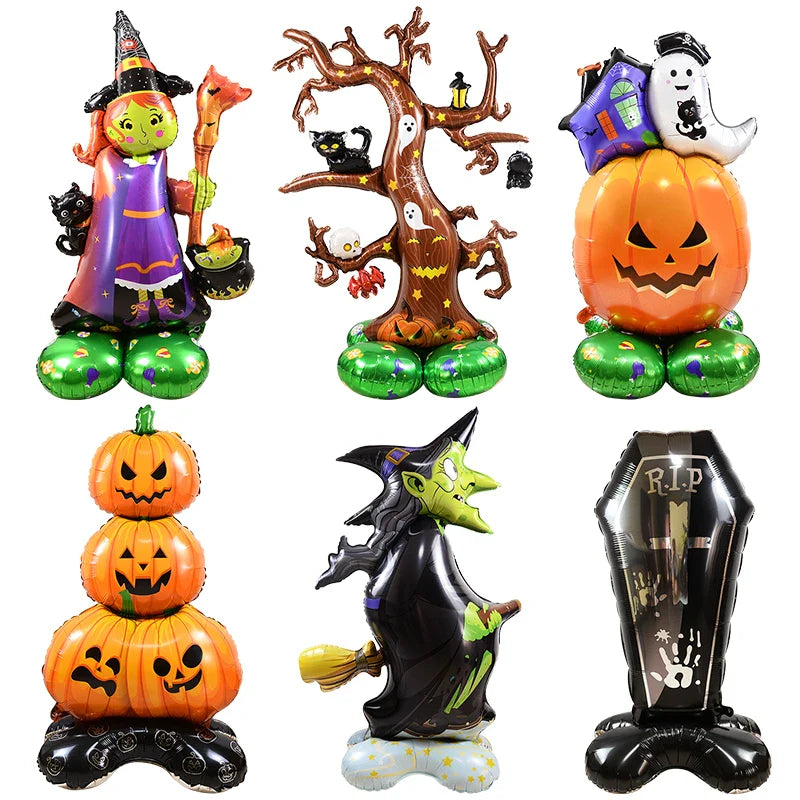 JazzHer Large Halloween Standing Balloons Pumpkin Witch Ghost Foil Globos For Halloween Party Decoration Kids Favors Inflatable Toy 2024